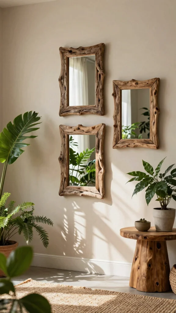 15 Set of 3 Mirrors on Wall Ideas for Balanced Styling - 1. Nature-Inspired Mirrors 1