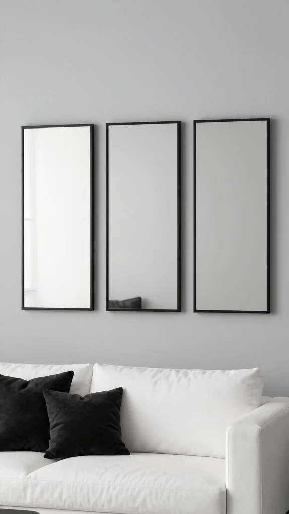 15 Set of 3 Mirrors on Wall Ideas for Balanced Styling - 12. Monochrome Magic 1
