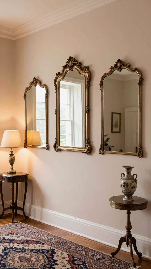 15 Set of 3 Mirrors on Wall Ideas for Balanced Styling - 3. Vintage Glam 1