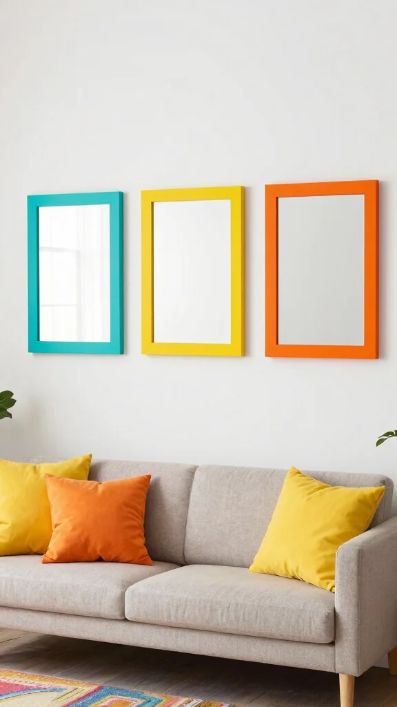 15 Set of 3 Mirrors on Wall Ideas for Balanced Styling - 4. Colorful Frames 1