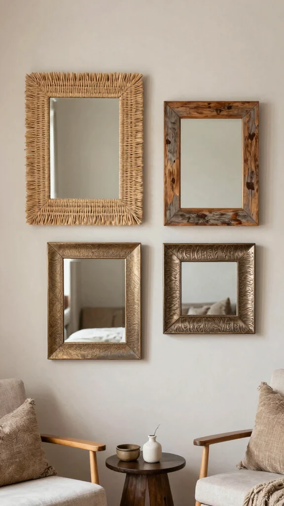 15 Set of 3 Mirrors on Wall Ideas for Balanced Styling - 7. Textured Frames 1
