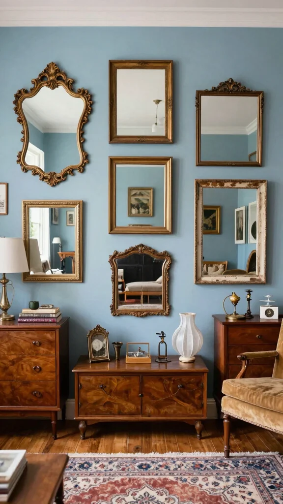 15 Set of 3 Mirrors on Wall Ideas for Balanced Styling - 9. Eclectic Vintage Mix 1