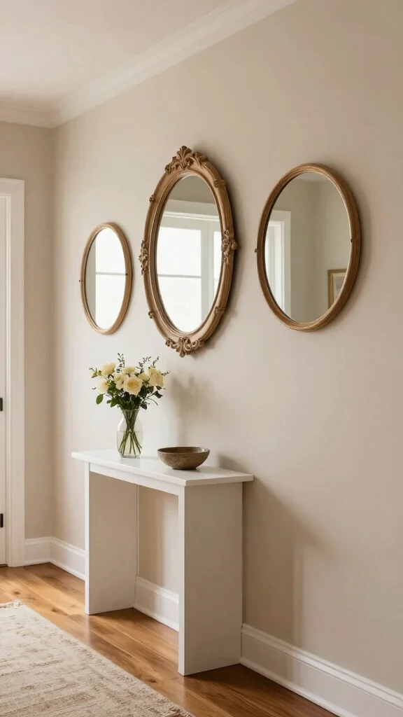 15 Small Mirrors on Wall Ideas for Subtle Decor - 1. Trio of Round Mirrors 1