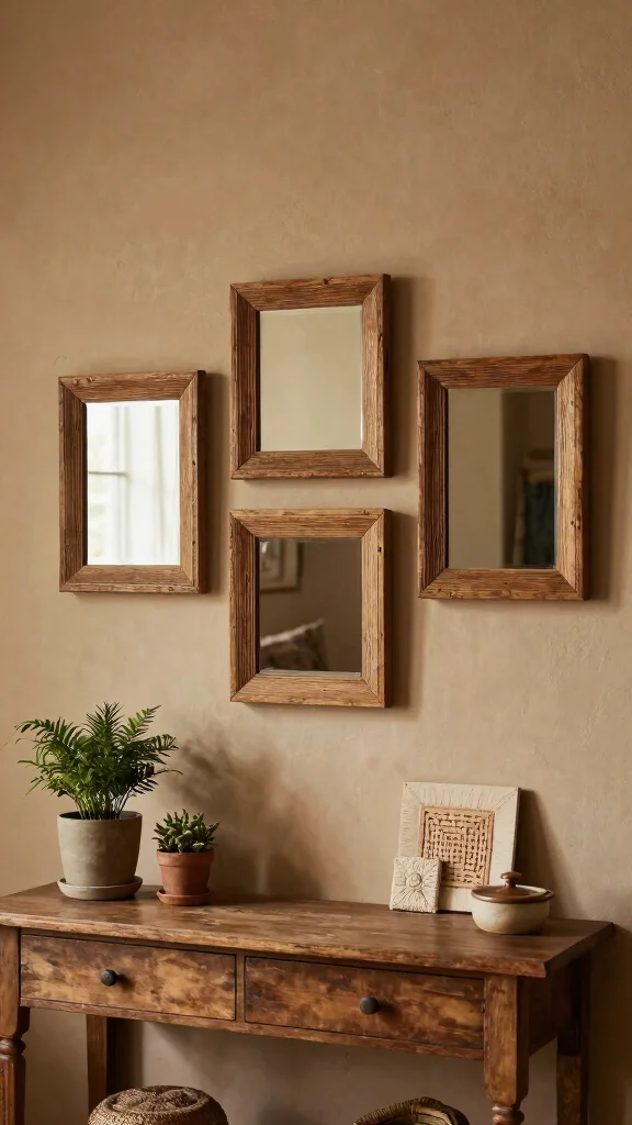 15 Small Mirrors on Wall Ideas for Subtle Decor - 12. Small Mirrors with Textured Frames 1