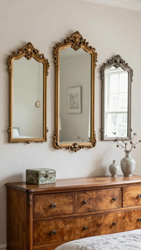 15 Small Mirrors on Wall Ideas for Subtle Decor - 6. Vintage Mirror Trio 1