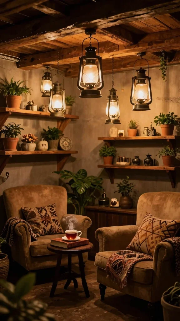 16 Basement Lighting Fixtures Ideas to Brighten Dark Spaces - 2. Antique Lanterns for Cozy Corners 1