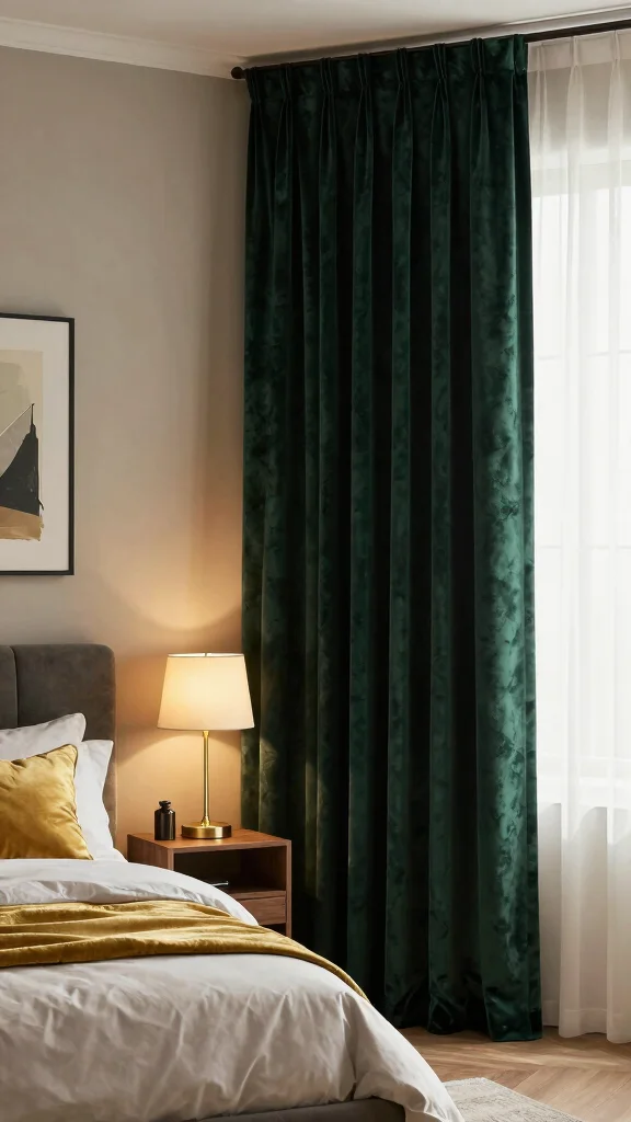 16 Bedroom with Dark Green Curtains Ideas You'll Love - 1. Deep Velvet Elegance 1