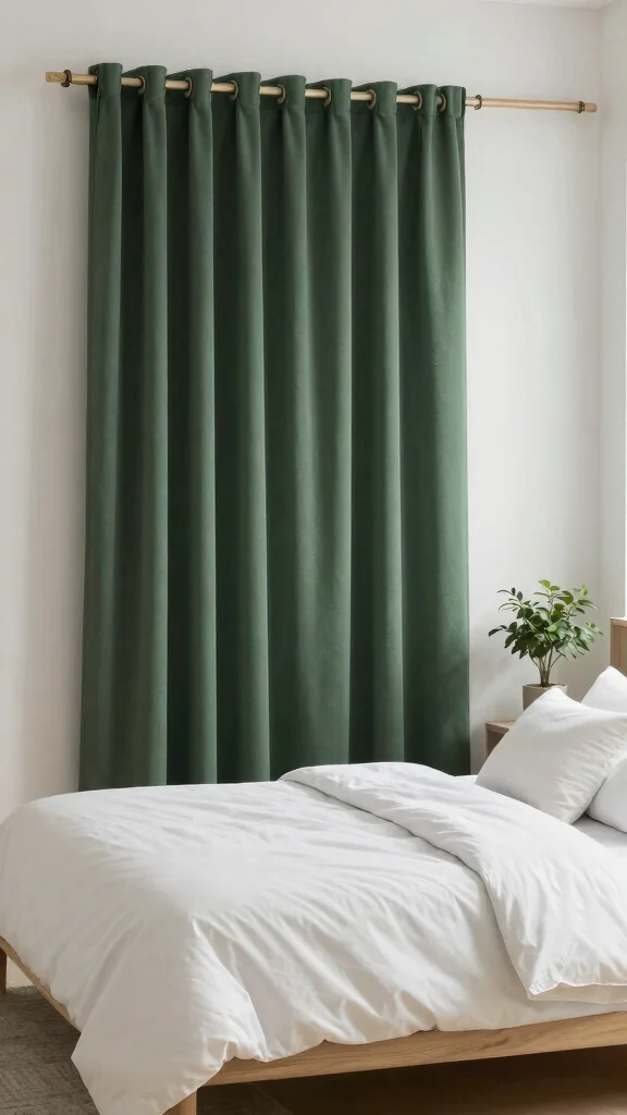 16 Bedroom with Dark Green Curtains Ideas You'll Love - 13. Simple Minimalist Elegance 1