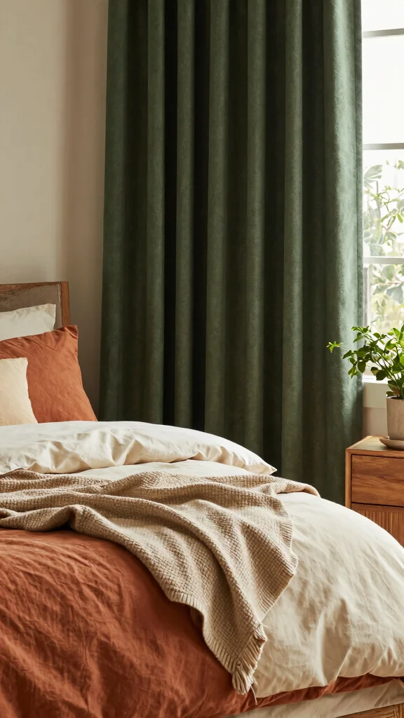 16 Bedroom with Dark Green Curtains Ideas You'll Love - 14. Warm Earthy Tones 1