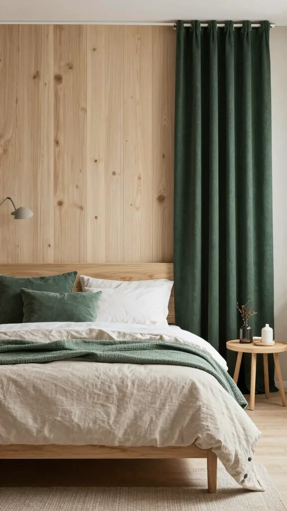 16 Bedroom with Dark Green Curtains Ideas You'll Love - 15. Scandinavian Simplicity 1