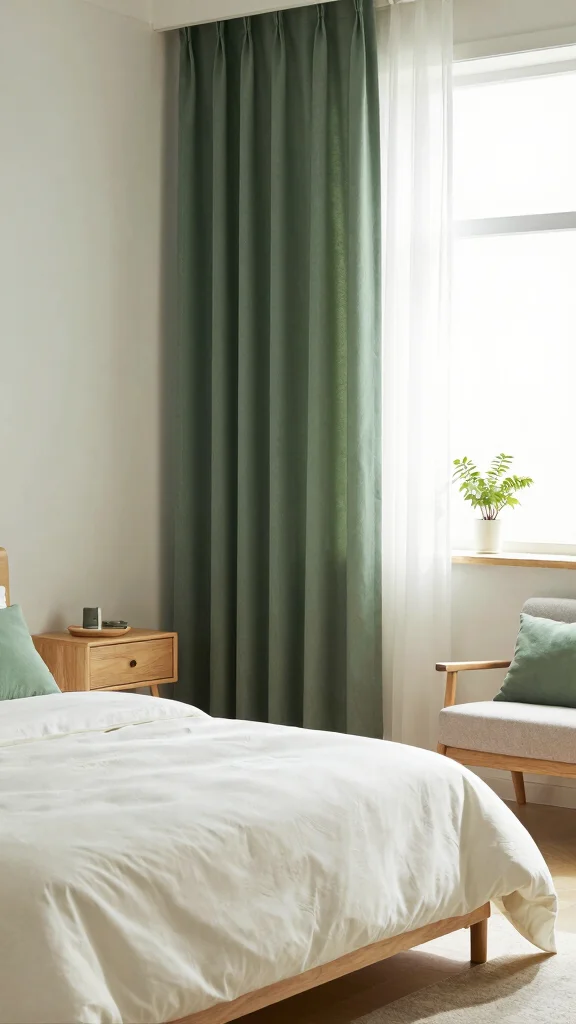 16 Bedroom with Dark Green Curtains Ideas You'll Love - 3. Light and Airy Layers 1
