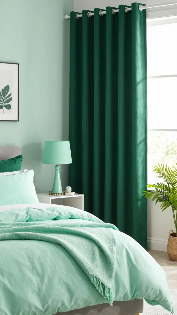 16 Bedroom with Dark Green Curtains Ideas You'll Love - 4. Mint and Dark Green Duo 1