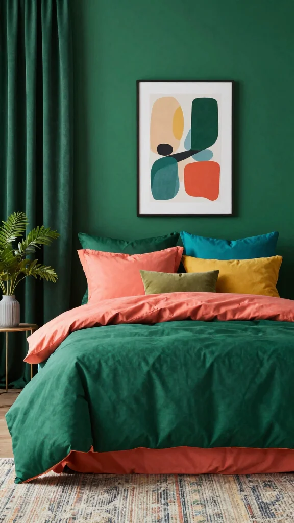 16 Bedroom with Dark Green Curtains Ideas You'll Love - 6. Playful Pops of Color 1