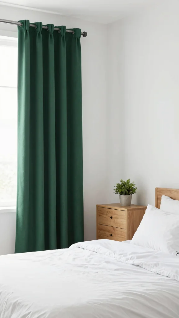 16 Bedroom with Dark Green Curtains Ideas You'll Love - 7. Minimalist Greenery 1