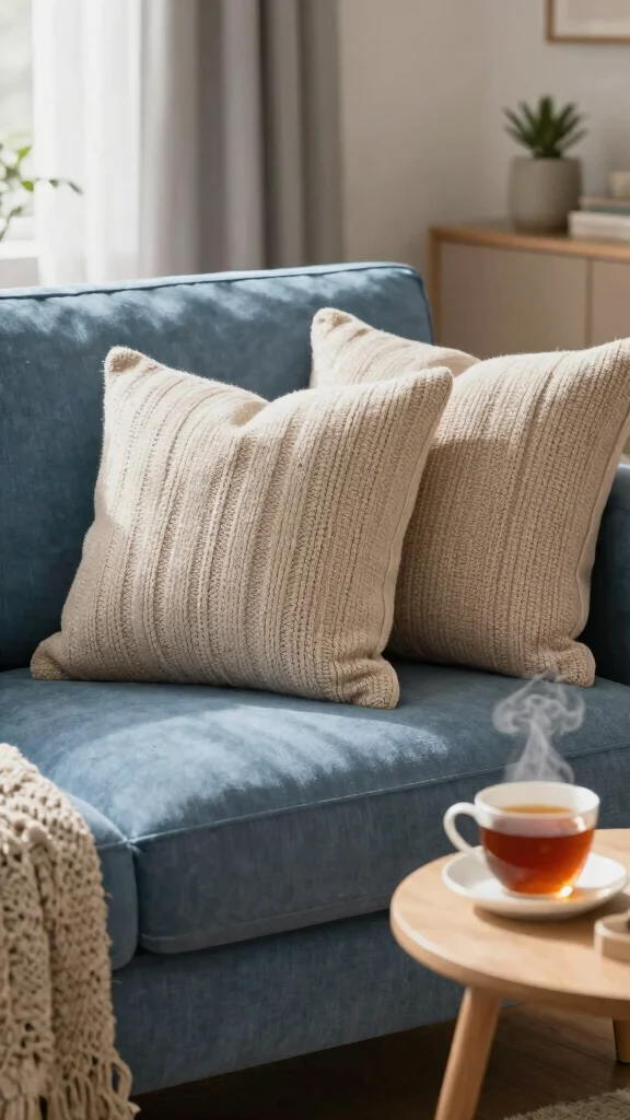16 Blue Couch Throw Pillows Ideas for a Balanced Palette - 15. Textured Knitted Pillows 1