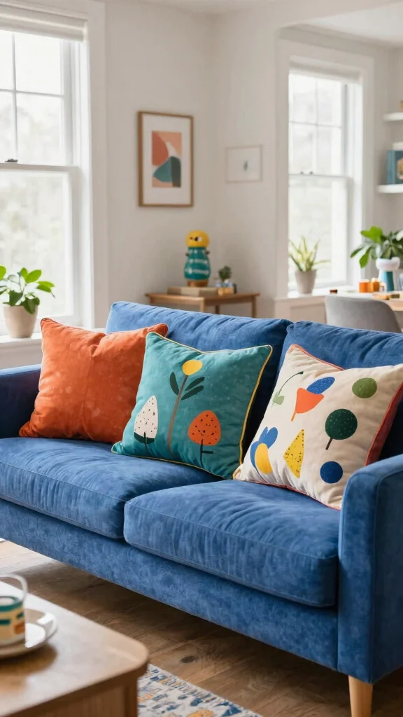 16 Blue Couch Throw Pillows Ideas for a Balanced Palette - 16. Customizable Color Pops 1