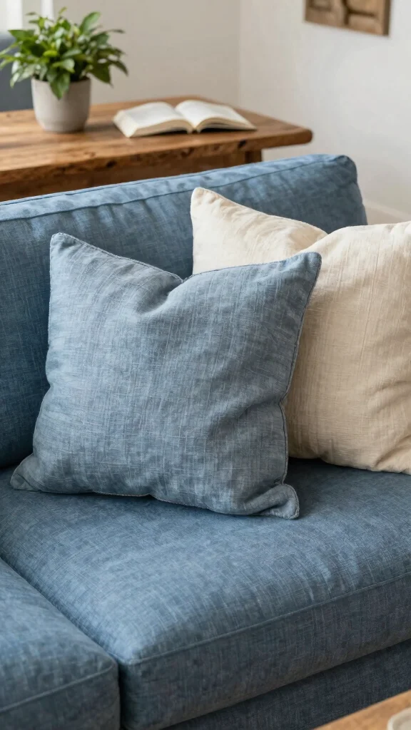 16 Blue Couch Throw Pillows Ideas for a Balanced Palette - 2. Textured Linen Bliss 1