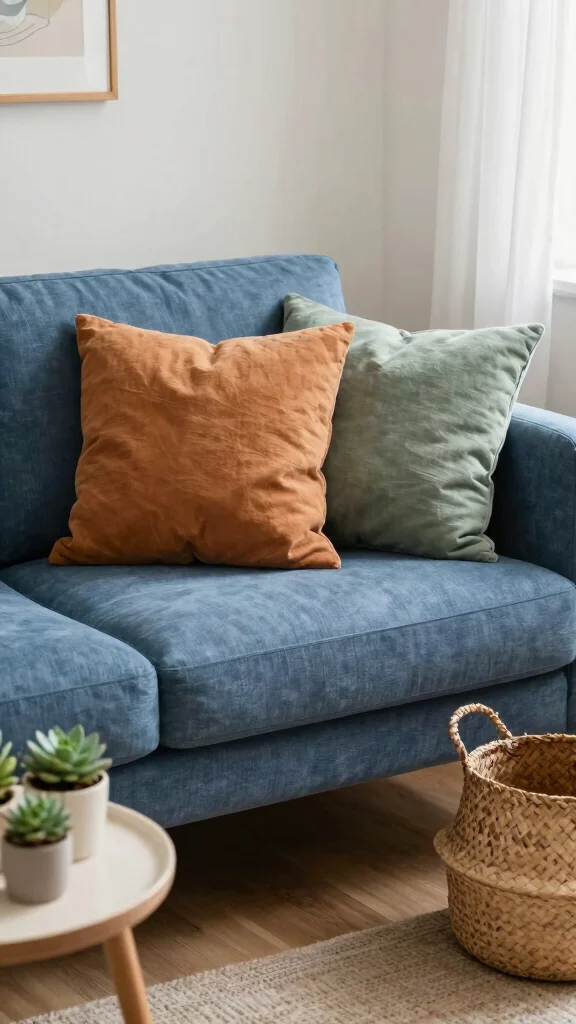 16 Blue Couch Throw Pillows Ideas for a Balanced Palette - 4. Earthy Cotton Prints 1