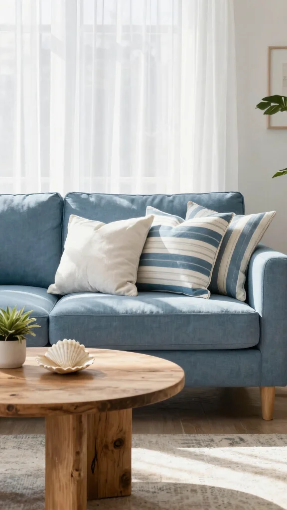 16 Blue Couch Throw Pillows Ideas for a Balanced Palette - 5. Coastal Stripes 1