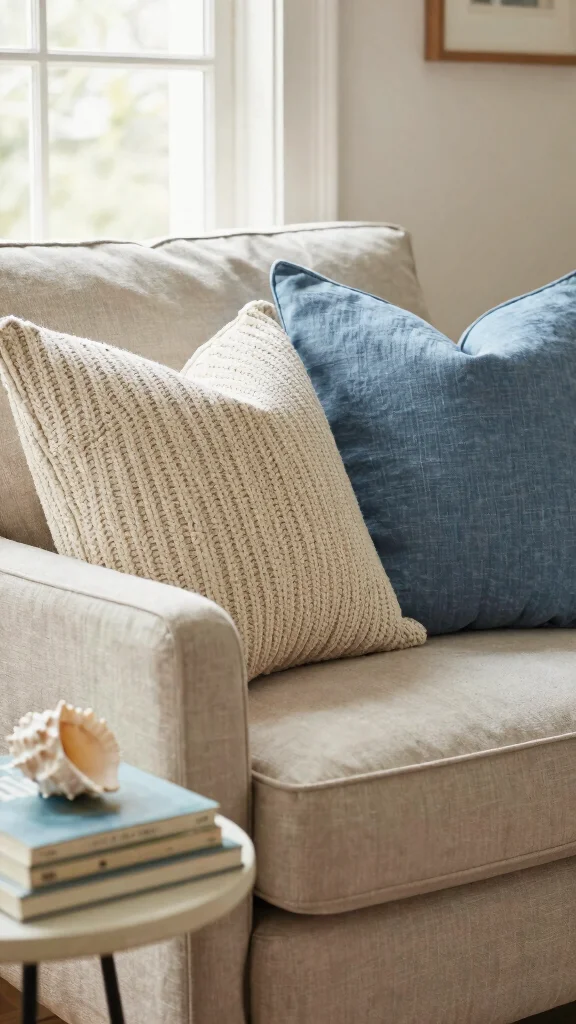 16 Blue and White Throw Pillows Ideas for a Coastal Look - 5. Textured Fabrics 1