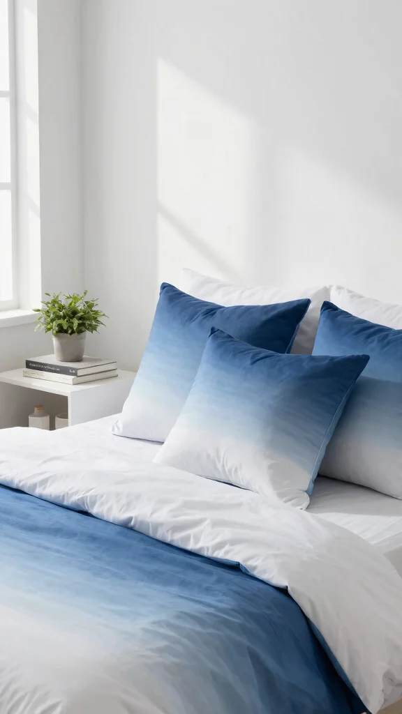 16 Blue and White Throw Pillows Ideas for a Coastal Look - 7. Ombre Effects 1