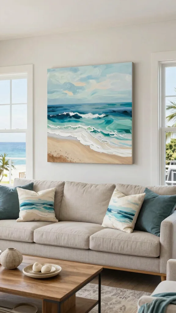 16 Blue and White Throw Pillows Ideas for a Coastal Look - 8. Artistic Prints 1