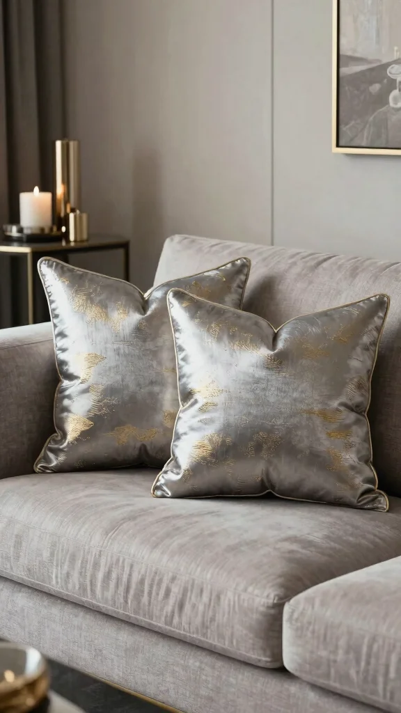 16 Cute Throw Pillows Aesthetic Ideas for a Trendy Home - 10. Elegant Metallic Accents 1