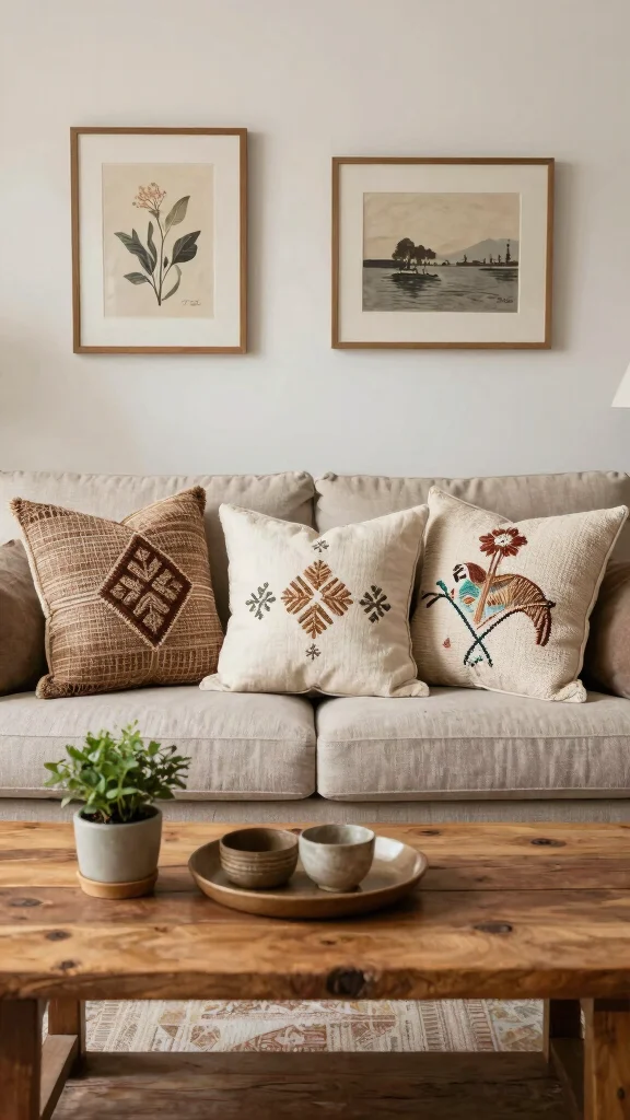 16 Cute Throw Pillows Aesthetic Ideas for a Trendy Home - 13. Unique Artisan Creations 1