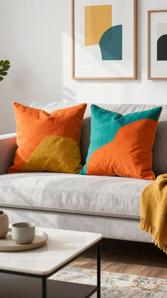 16 Cute Throw Pillows Aesthetic Ideas for a Trendy Home - 14. Artistic Color Blocks 1