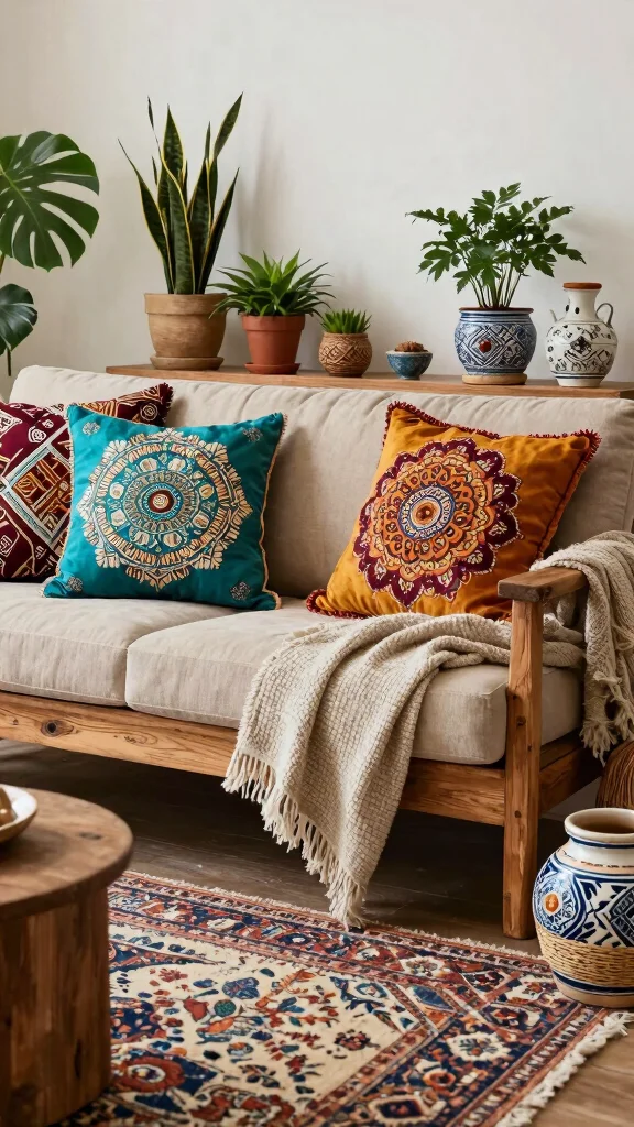 16 Cute Throw Pillows Aesthetic Ideas for a Trendy Home - 2. Bold Bohemian Patterns 1