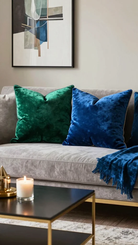 16 Cute Throw Pillows Aesthetic Ideas for a Trendy Home - 6. Soft Velvet Glam 1