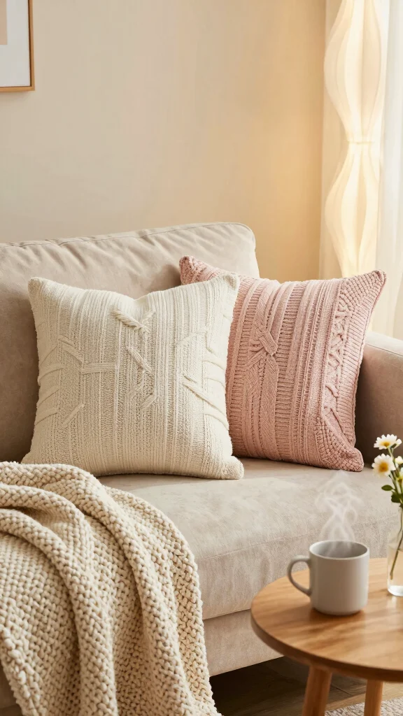16 Cute Throw Pillows Aesthetic Ideas for a Trendy Home - 7. Cozy Knit Pillows 1