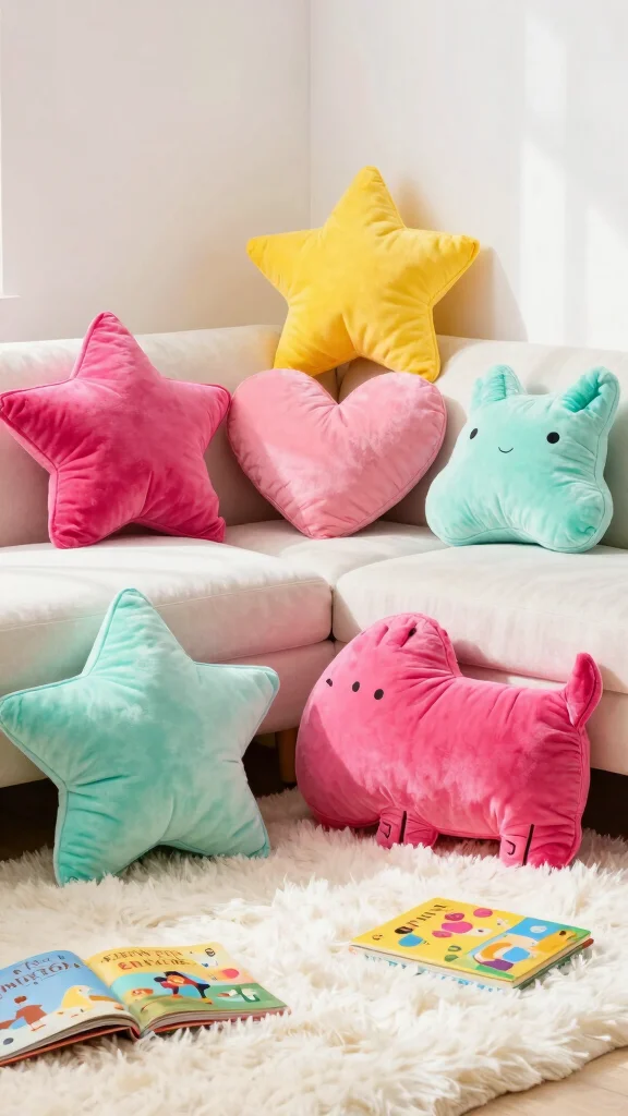 16 Cute Throw Pillows Aesthetic Ideas for a Trendy Home - 9. Whimsical Shapes 1