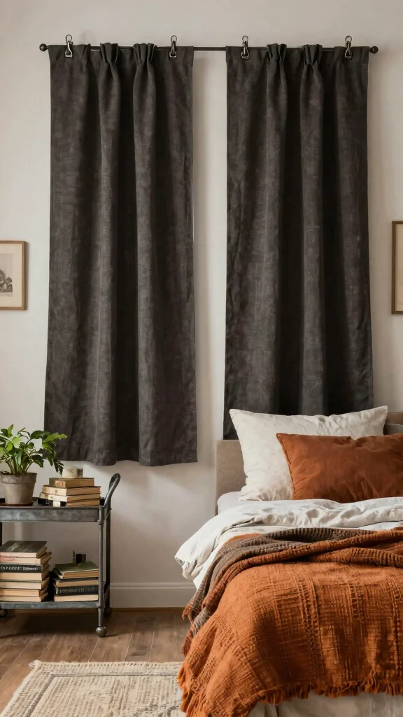 16 Dark Academia Curtains Bedroom Ideas for Moody Interiors - 14. Dark Canvas Drop Cloth Curtains 1