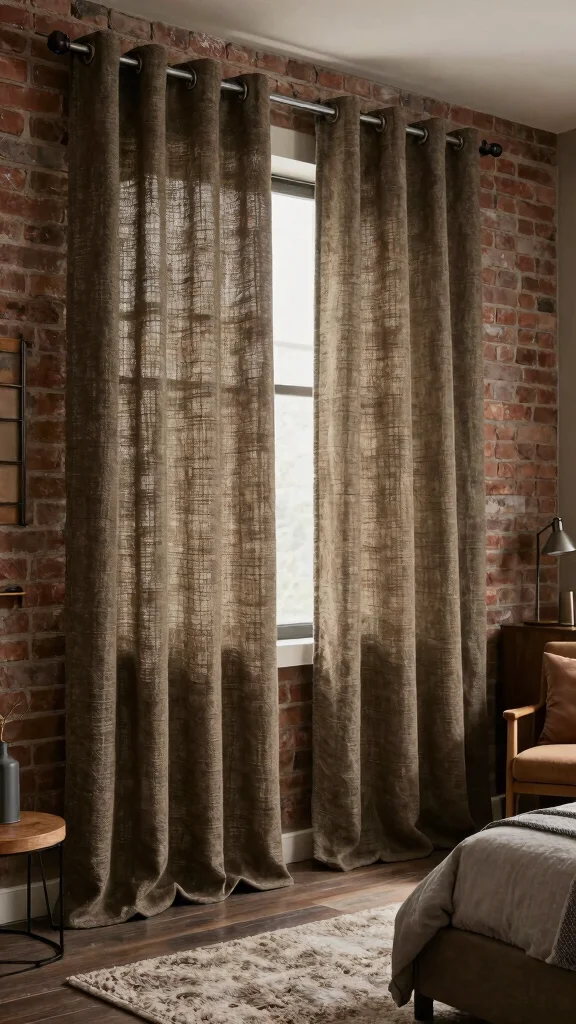 16 Dark Academia Curtains Bedroom Ideas for Moody Interiors - 8. Industrial-Style Curtains 1