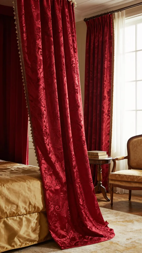 16 Dark Academia Curtains Bedroom Ideas for Moody Interiors - 9. Richly Colored Brocade 1