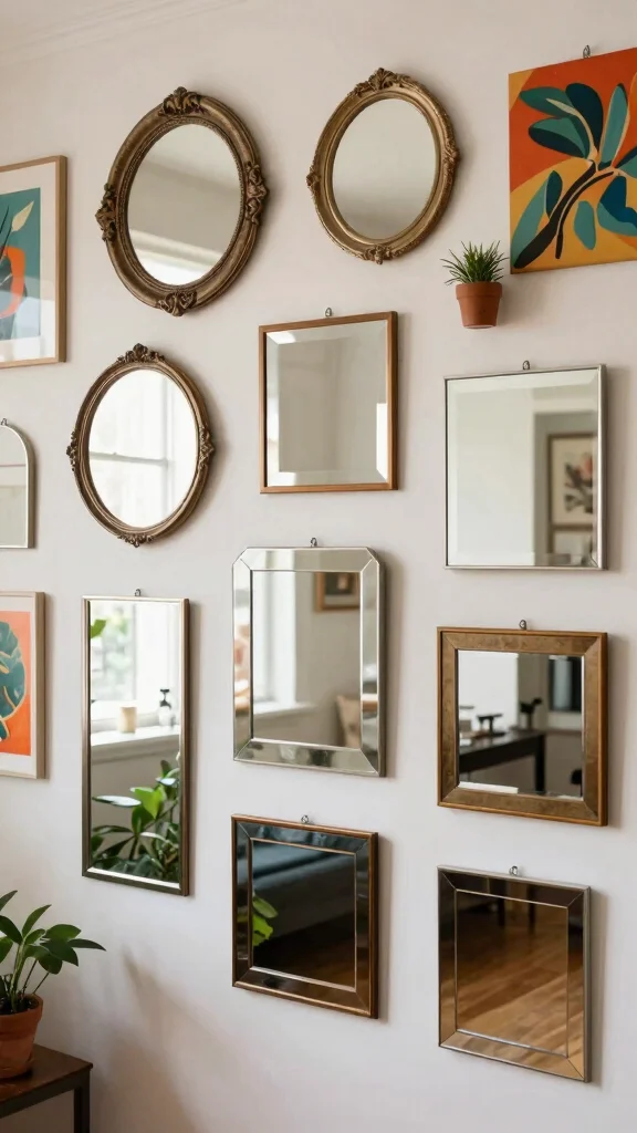 16 Different Mirrors on Wall Ideas for Eclectic Style - 1. Gallery Wall of Mirrors 1