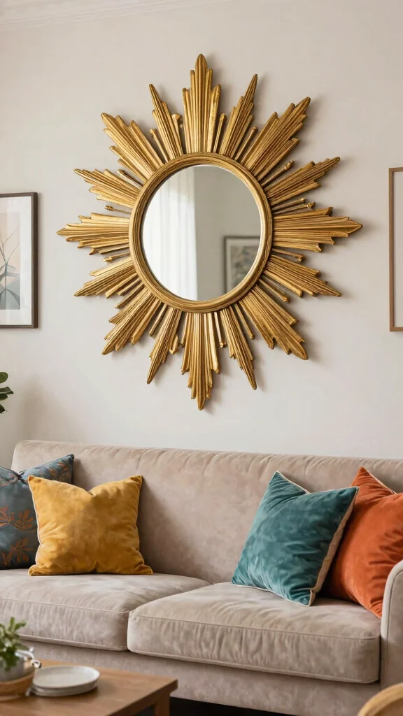 16 Different Mirrors on Wall Ideas for Eclectic Style - 11. Sunburst Mirrors 1