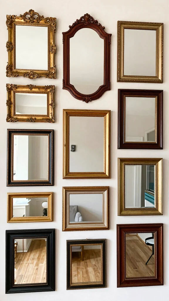 16 Different Mirrors on Wall Ideas for Eclectic Style - 12. Mirror Frame Collage 1