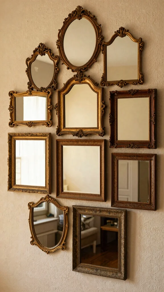 16 Different Mirrors on Wall Ideas for Eclectic Style - 2. Vintage Mirror Cluster 1