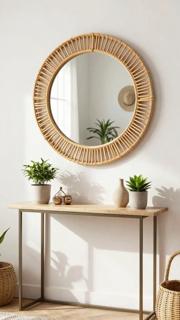 16 Different Mirrors on Wall Ideas for Eclectic Style - 5. Round Mirror with Decorative Frame 1