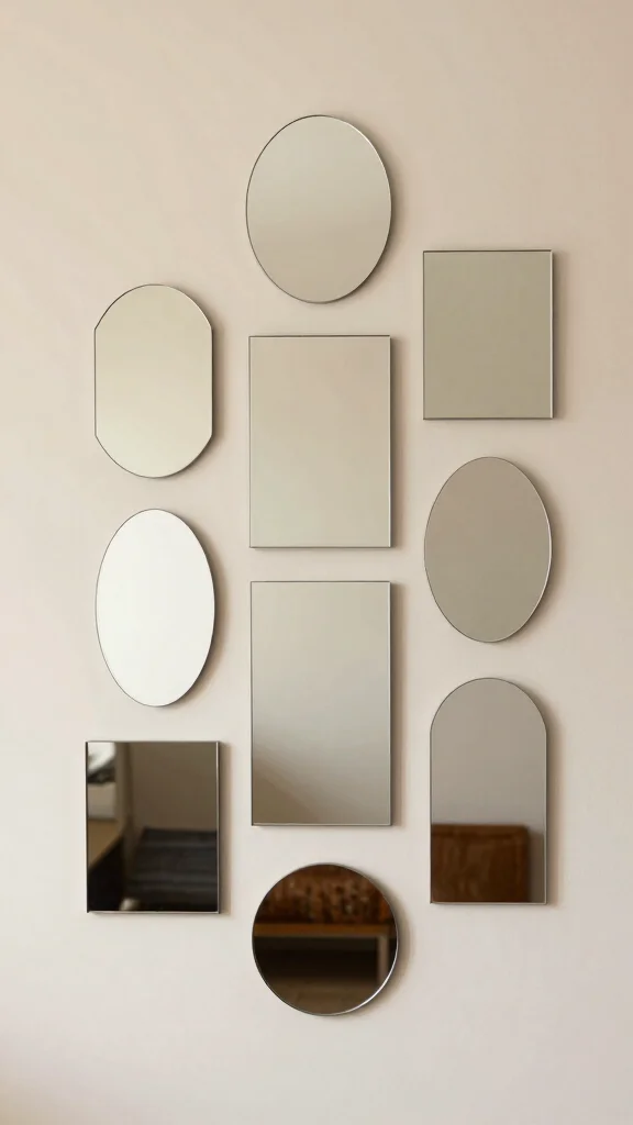 16 Different Mirrors on Wall Ideas for Eclectic Style - 7. Asymmetrical Mirror Arrangement 1