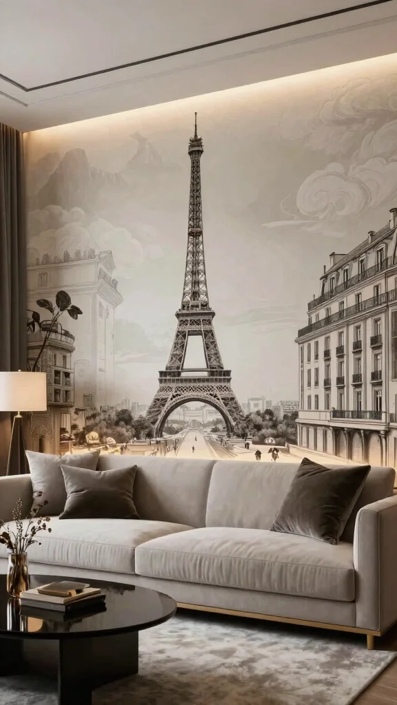 16 French Lighting Fixtures Ideas for Parisian Elegance - 11. Elegant Wall Murals with Integrated Lighting 1