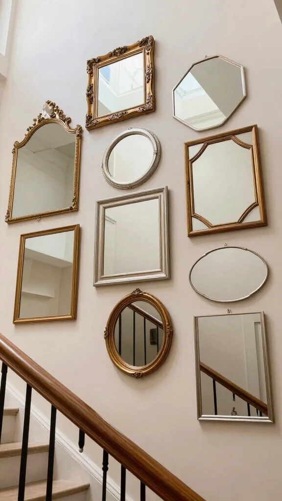 16 Mirrors on Staircase Wall Ideas for a Stylish Transition - 1. Gallery Wall of Mirrors 1