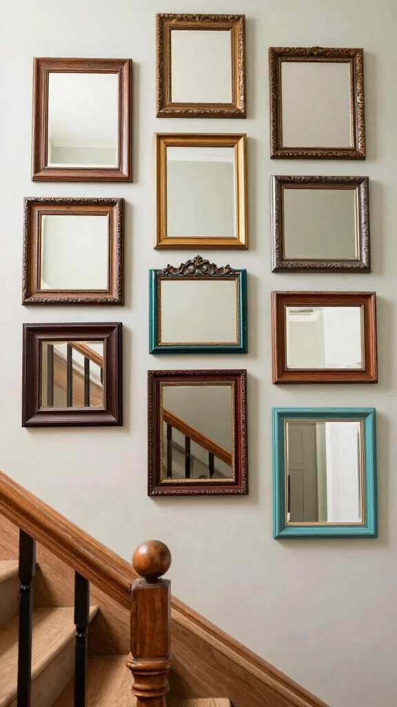 16 Mirrors on Staircase Wall Ideas for a Stylish Transition - 10. Decorative Mirror Frames 1