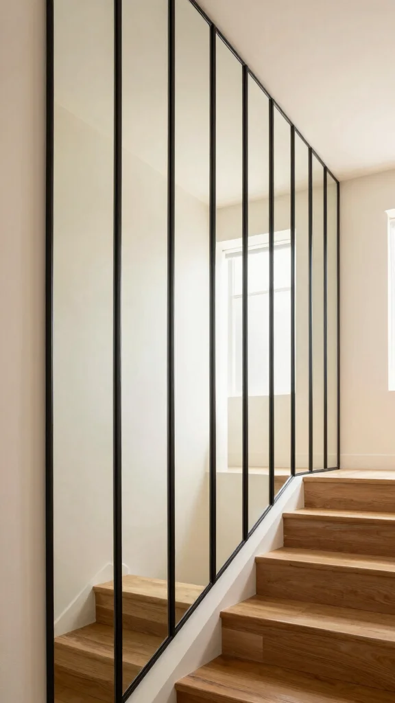 16 Mirrors on Staircase Wall Ideas for a Stylish Transition - 2. Vertical Mirror Panels 1