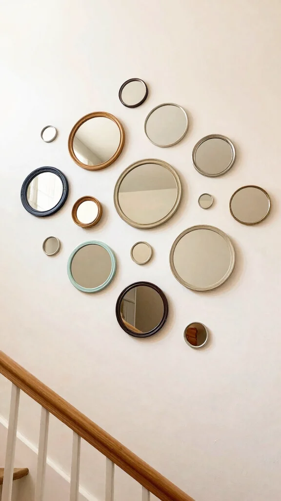 16 Mirrors on Staircase Wall Ideas for a Stylish Transition - 5. Round Mirrors for a Soft Touch 1