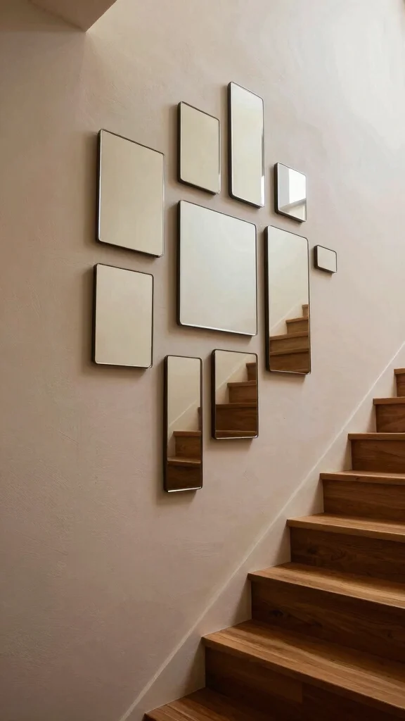 16 Mirrors on Staircase Wall Ideas for a Stylish Transition - 7. Layered Mirrors 1