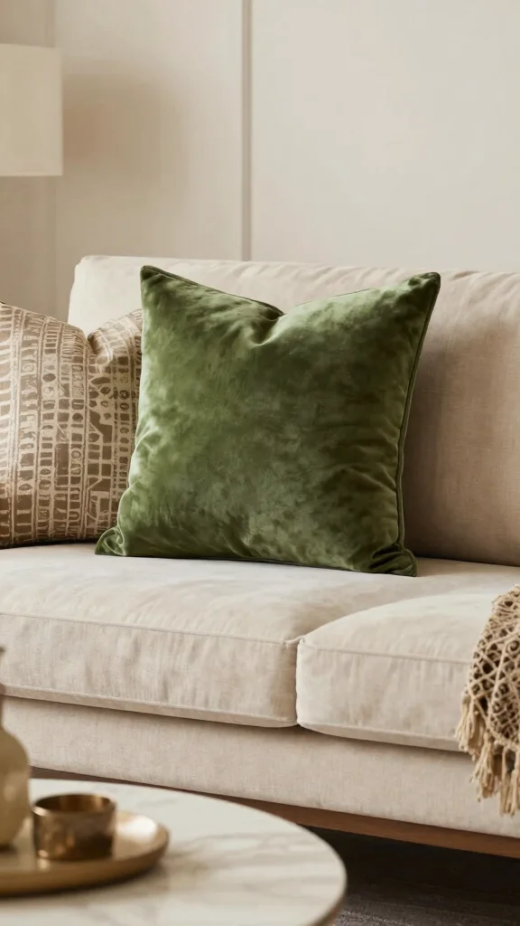 16 Olive Green Throw Pillows Ideas for a Warm Earthy Feel - 1. Textured Velvet Elegance 1