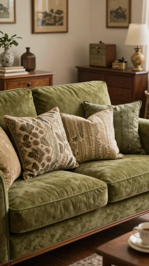16 Olive Green Throw Pillows Ideas for a Warm Earthy Feel - 11. Vintage Finds 1